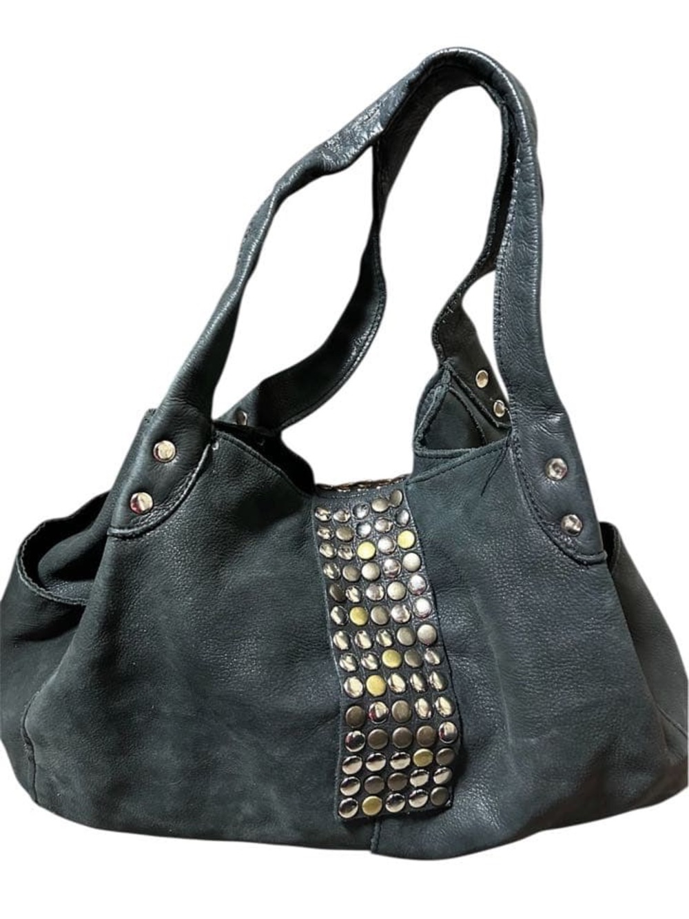 Japanese brand studded Black Leather Shoulder Bag